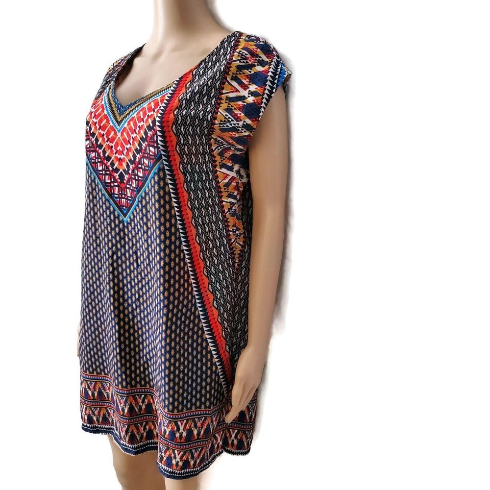 BeBop Women's Multicolor Printed Side Slit Long Shirt Dress Tunic Size Medium - Picture 5 of 15